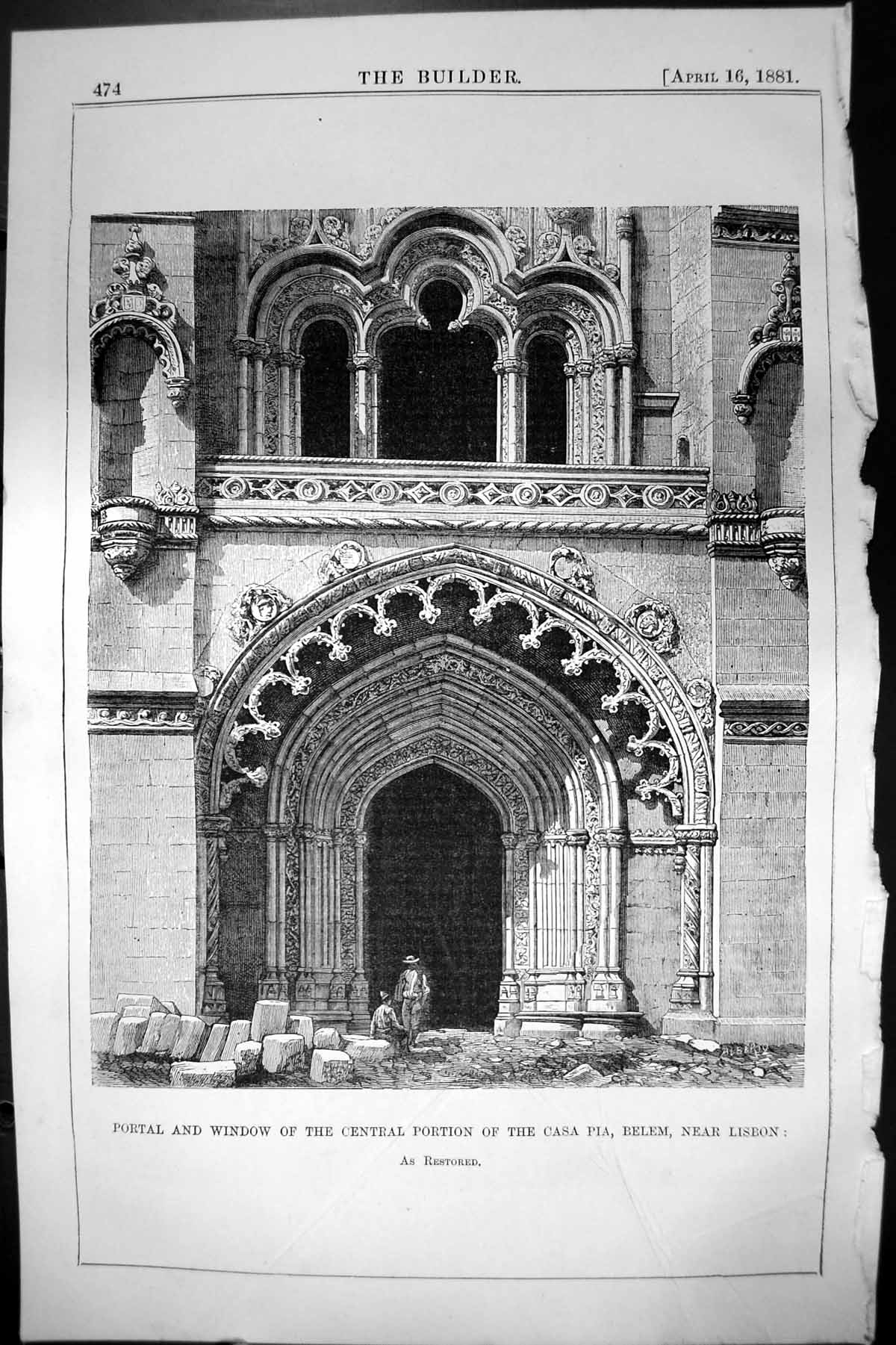 Old Portal Window Central Portion Casa Pia Belem Lisbon Restored 1881 Victorian
