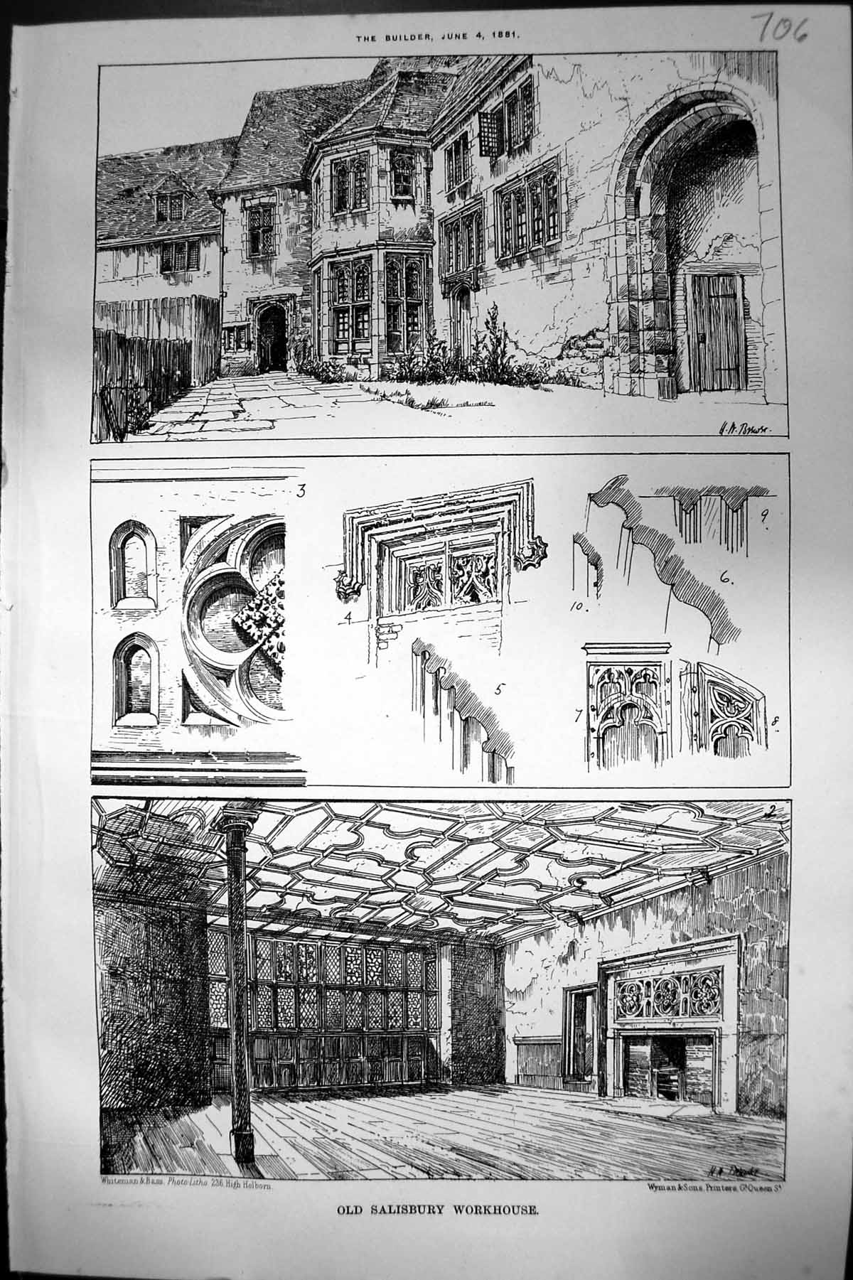 Antique Print Salisbury Workhouse Exterior Interior Details Architecture 18