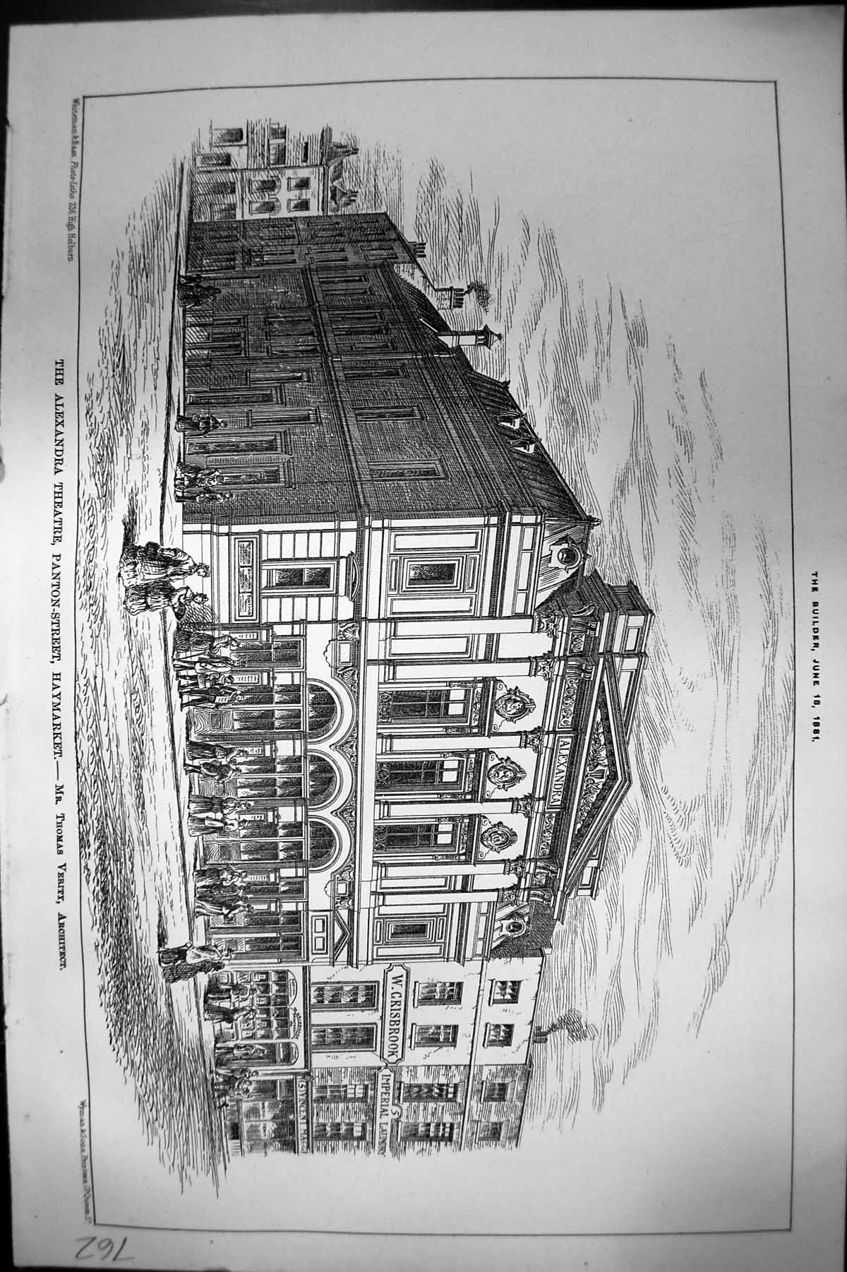 Old Alexandra Theatre Panton Street Haymarket Thomas Verity Arch 1881 Victorian