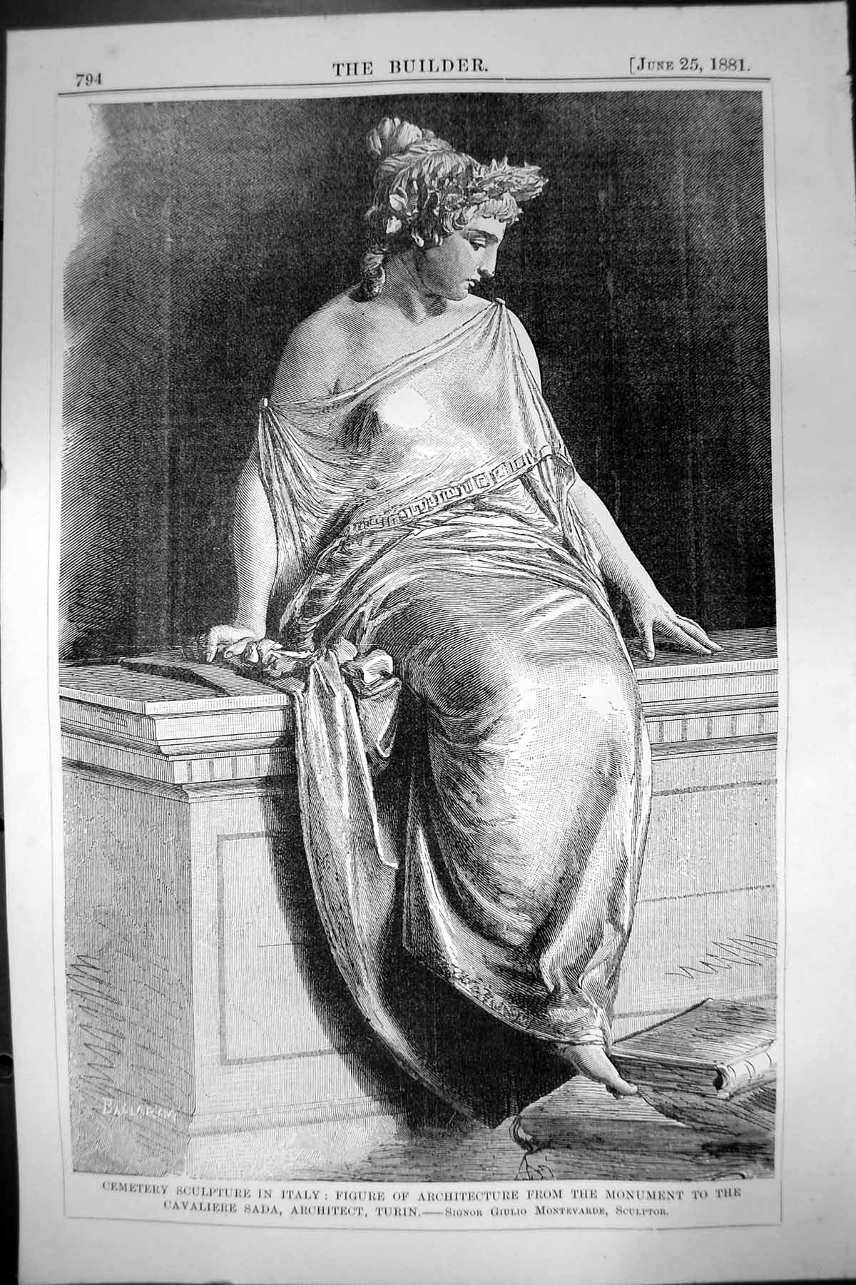 Old Cemetery Sculpture Italy Monument Cavaliere Sada Arch Turin 1881 Victorian