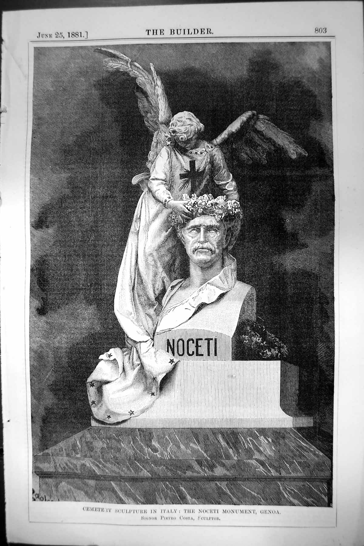 Old Cemetery Sculpture Italy Noceti Monument Genoa Pietro Costa 1881 Victorian