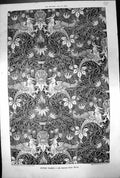 Antique Old Print Woven Fabric George Chas Haite Birds Leaves Berries 1881 19th