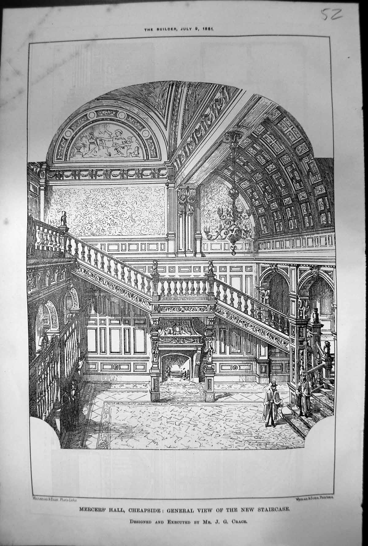 Old Mercers Hall Cheapside View New Staircase Designed Jg Crace 1881 Victorian