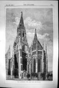 Original Old Antique Print Exterior Ulm Cathedral Choir Side Towers 1881 19th