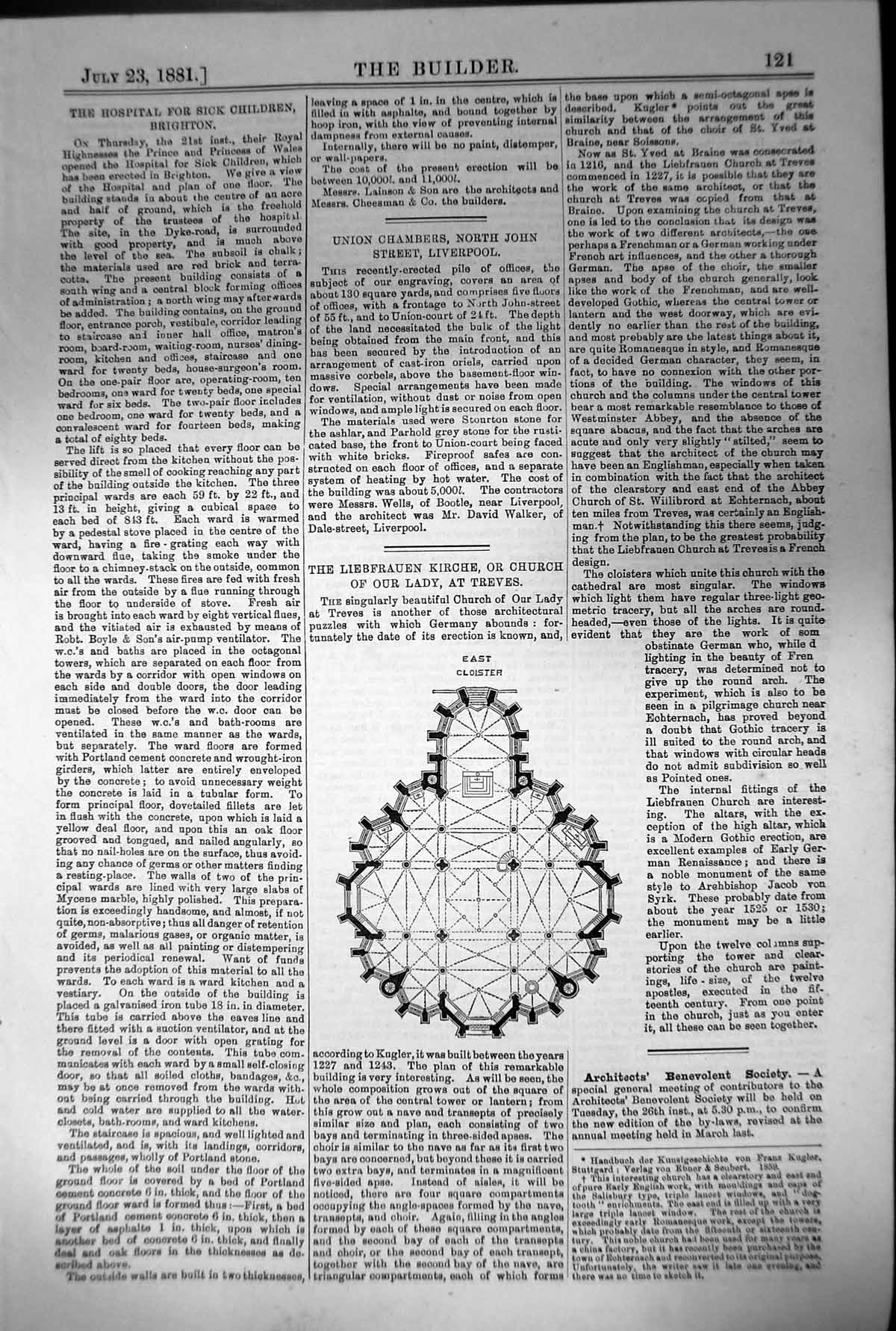 Antique Old Print East Cloister Liebfrauen Kirche Church Our Lady Treves 1881