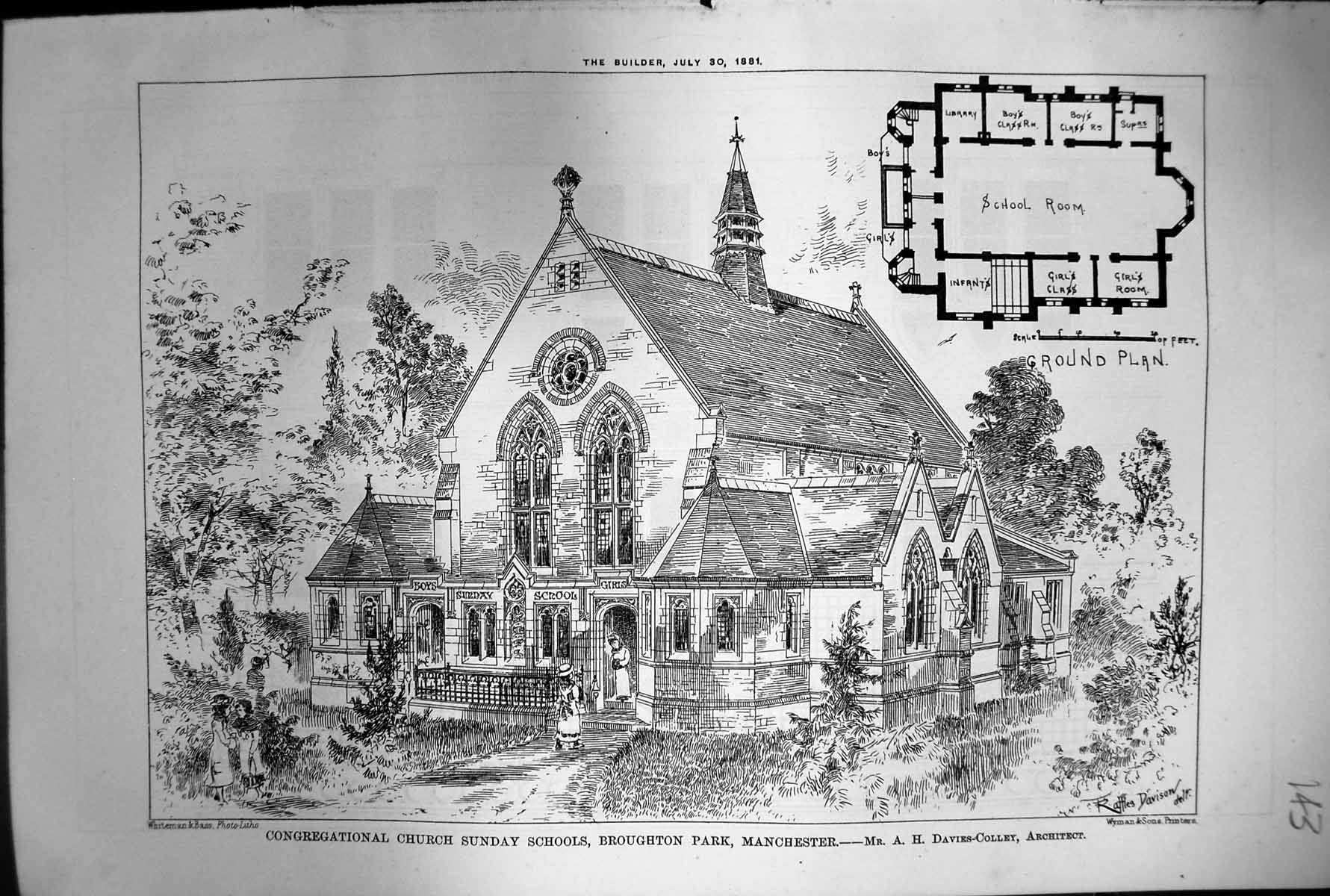 Old Print Congregational Church Sunday School Broughton Pk Manchester1881 19th