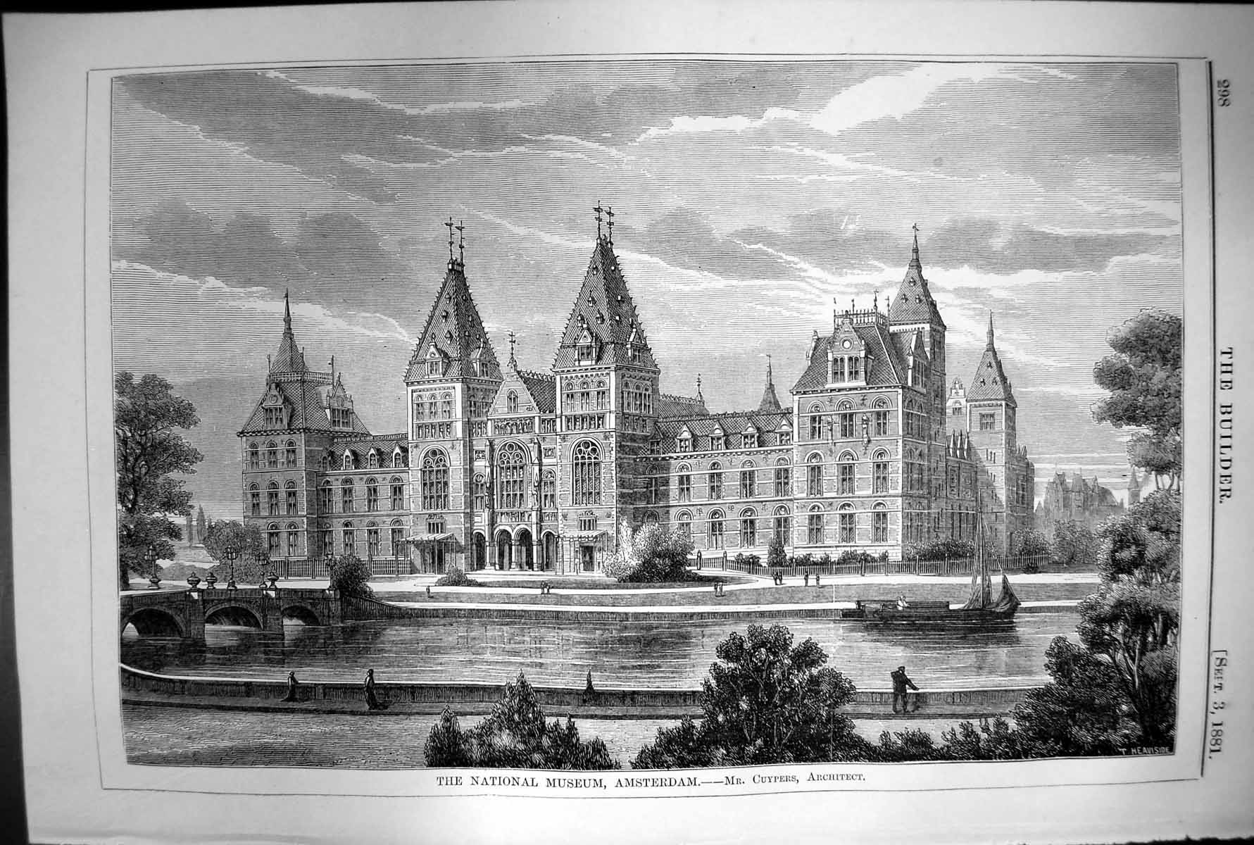 Original Old Antique Print National Museum Amsterdam Mr Cuypers Architect 1881