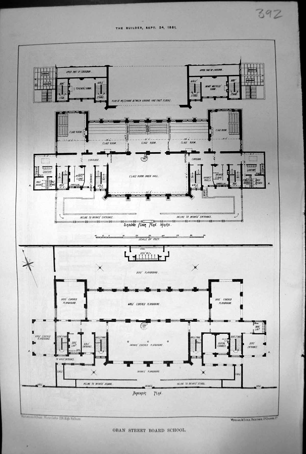 Old Oban Street Board School Basement Plan Ground Floor Infants 1881 Victorian