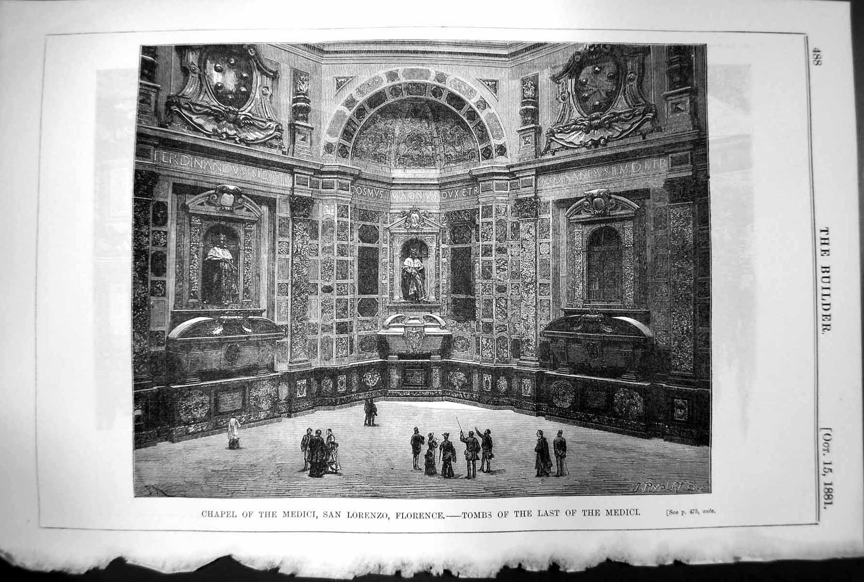 Antique Old Print Chapel Medici San Lorenzo Florence Tombs Last Medici 1881