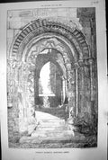 Original Old Antique Print Norman Doorway Jedburgh Abbey G Addison 1881 19th