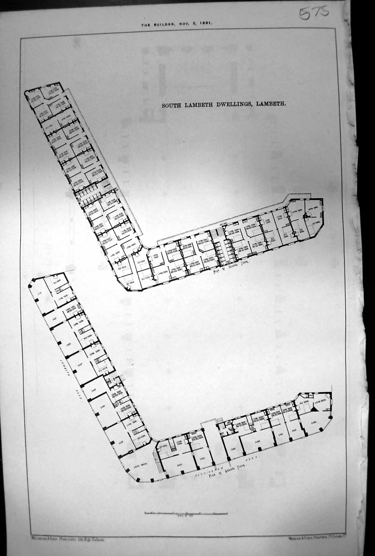 Antique Print South Lambeth Dwellings Lambeth Plan Ground Second Floor 1881