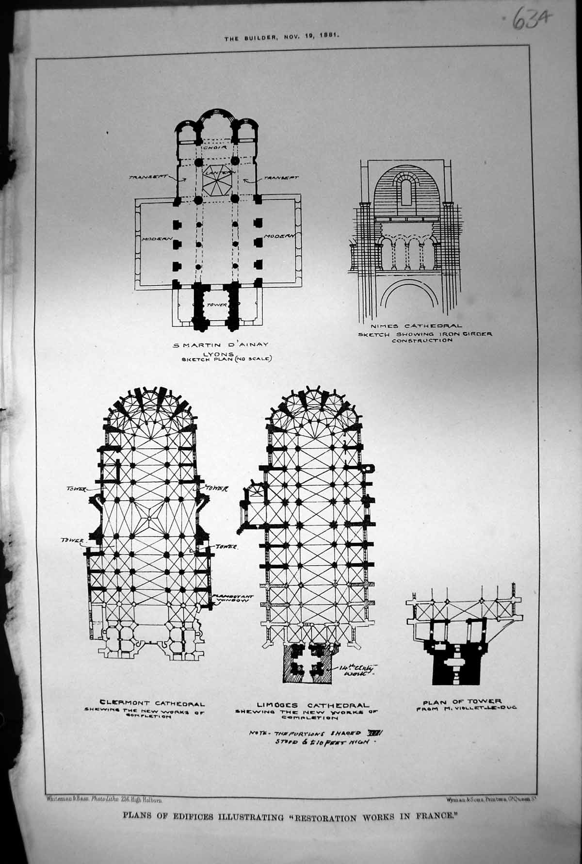 Old Plans Edifices Illustrating Restoration Works France Nimes Cath