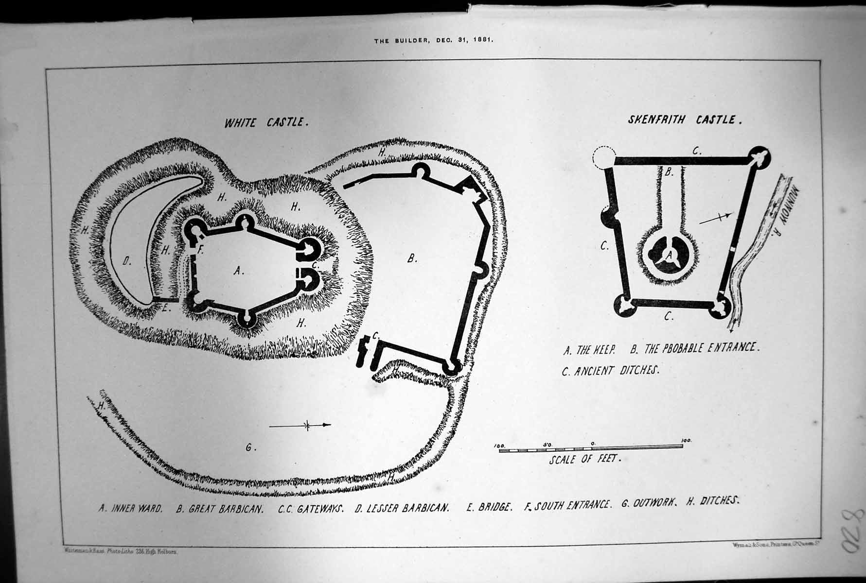 Old Plans Skenfrith Castle White Castle Ancient Ditches Barbican 1881 Victorian