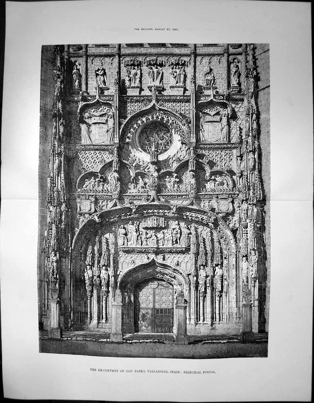 Antique Print Ex Convent San Pablo Valladolid Spain Principal Portal 1881 19th