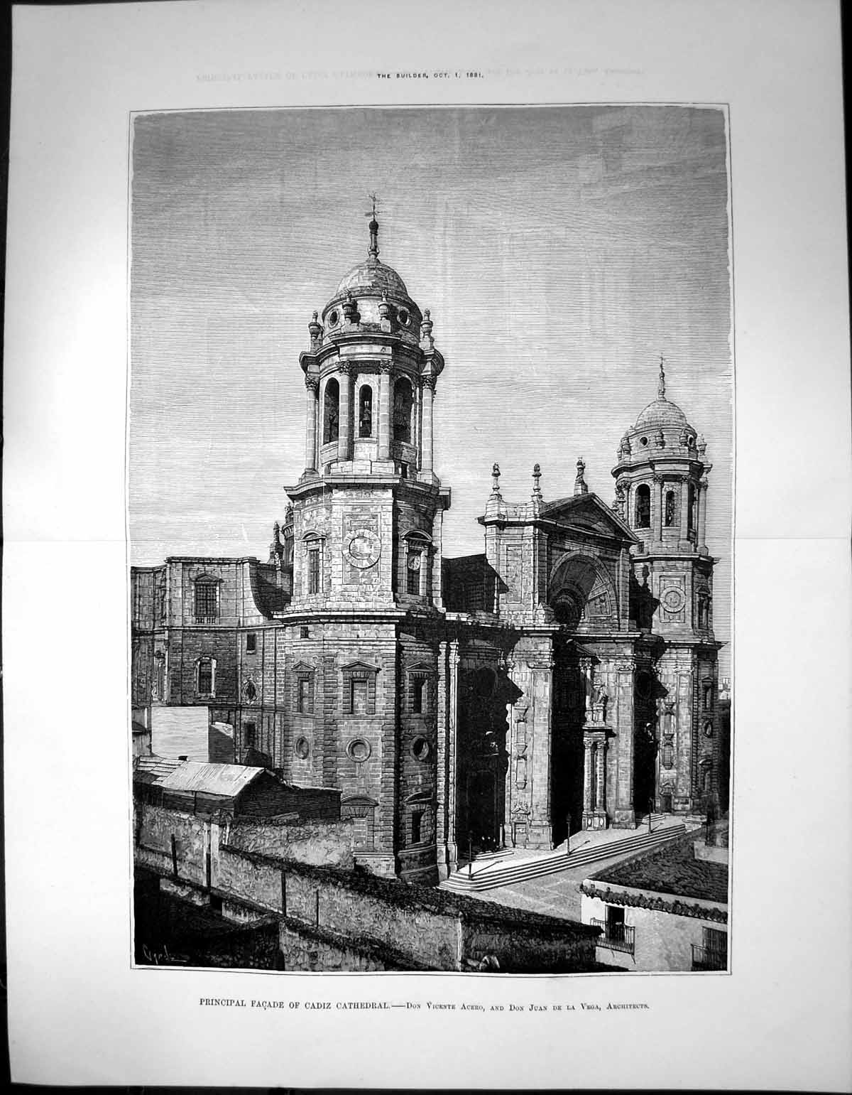 Old Principal Facade Cadiz Cathedral Don Acero Don De La Vega Arch 18 19th