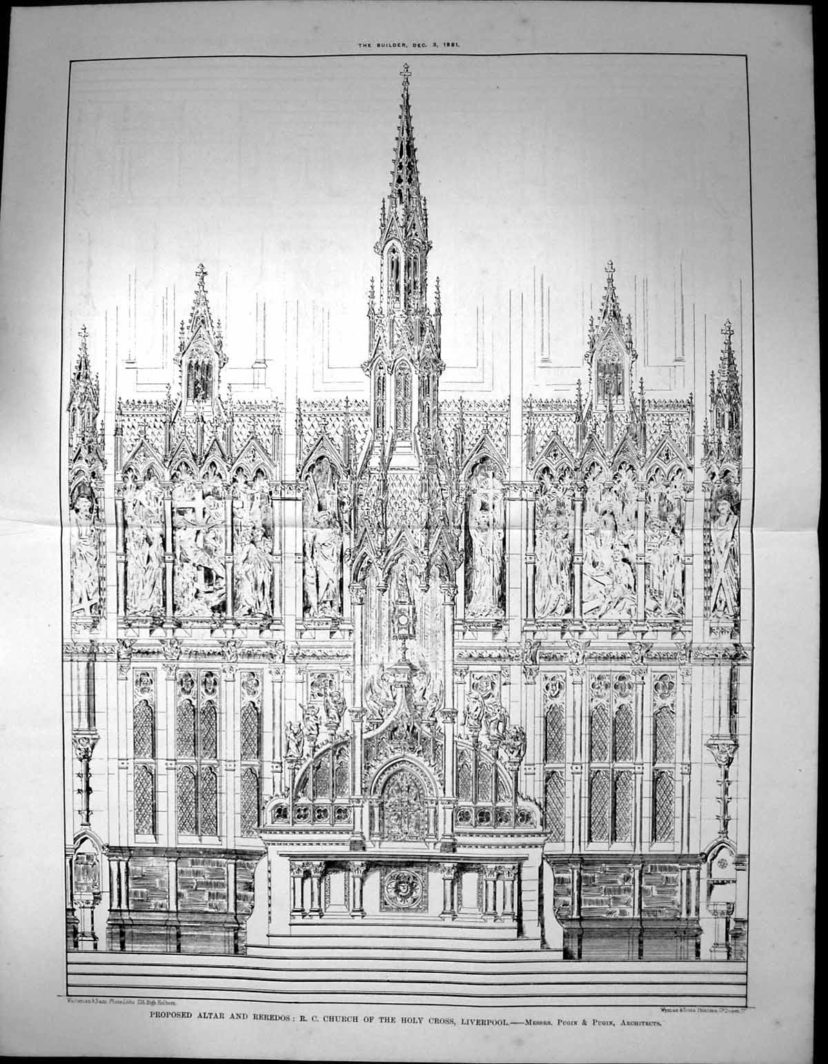 Old Proposed Altar Reredos R C Church Holy Cross Liverpool Pugin 1881 19th