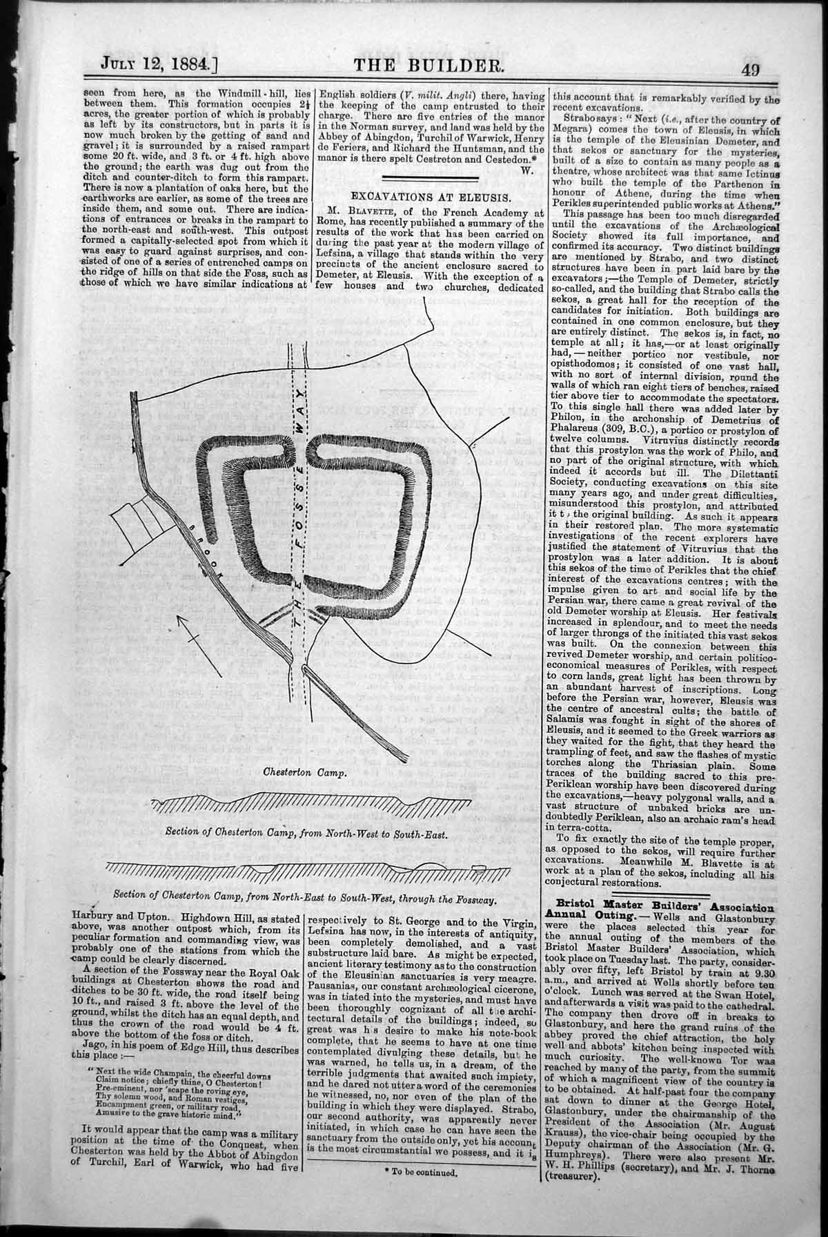 Old Antique Print Section Plan Chesterton Camp Through Fossway Brook 1884 19th