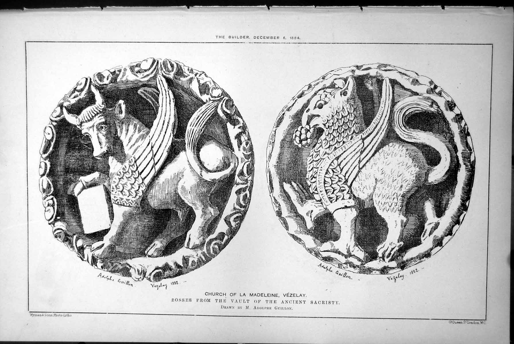 Print Church La Madeleine Vezelay Bosses Vault Ancient Sacristy Guillon1884