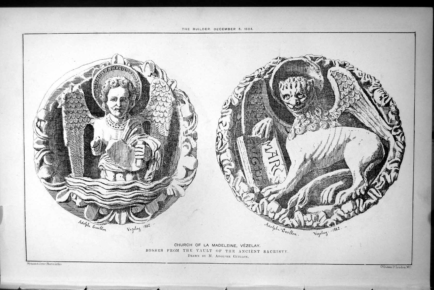 Print Bosses Vault Sacristy Church La Madeleine Vezelay Adolphe Guillon1884