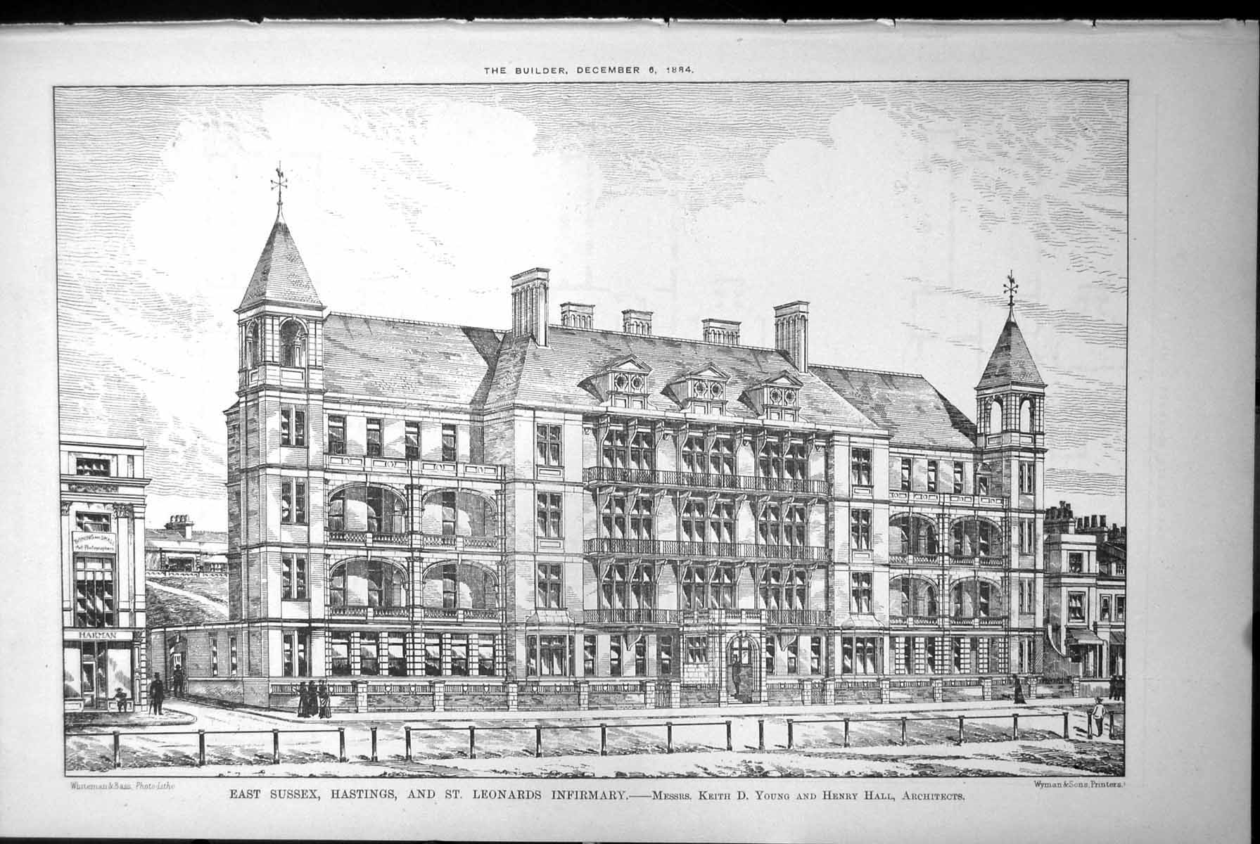 Old East Essex Hastings St Leonards Infirmary K Young H Hall Arch 1884 19th
