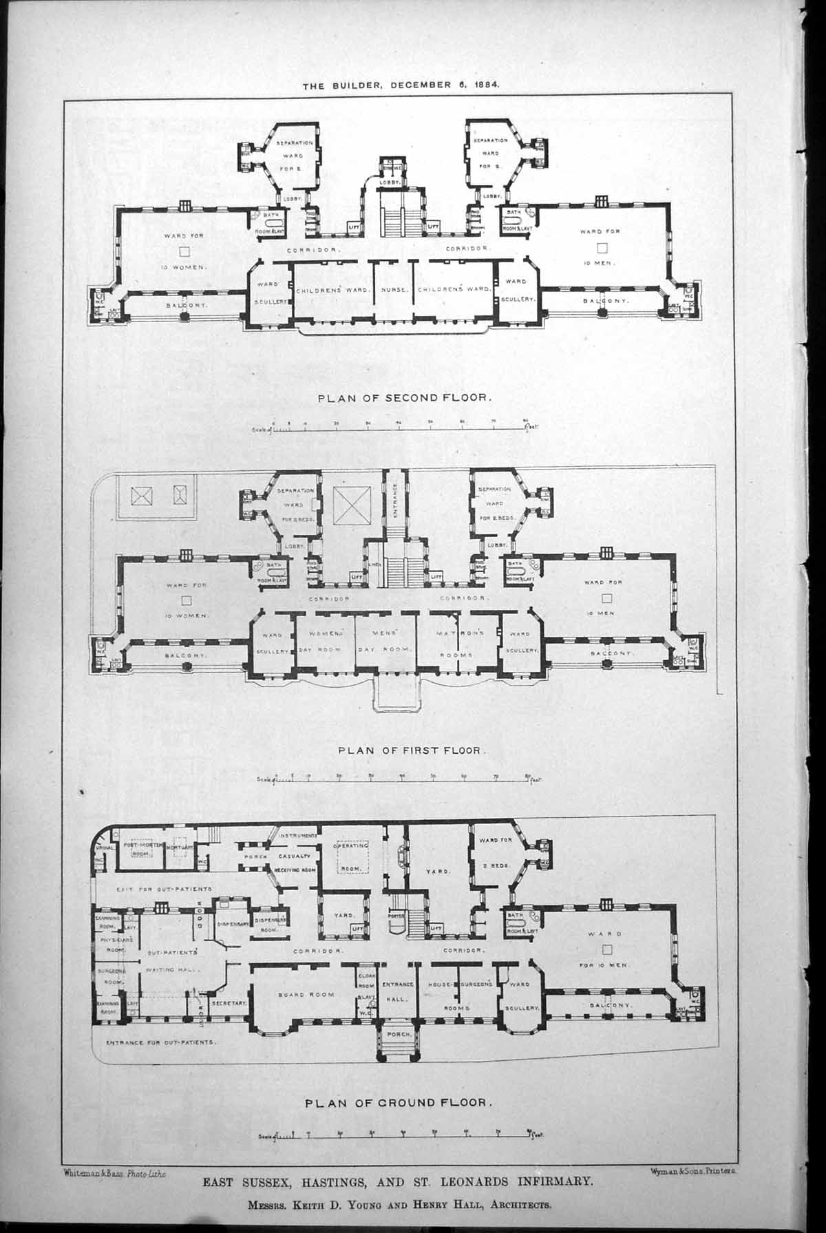 Old Plans East Essex Hastings St Leonards Infirmary K Young H Hall 1884 19th