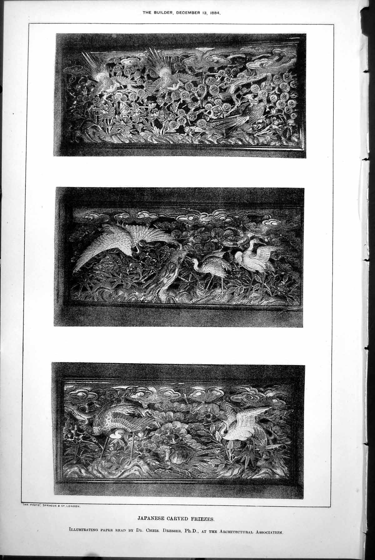 Print Japanese Carved Friezes Birds Flowers Paper Read Dr Chris Dresser 1884