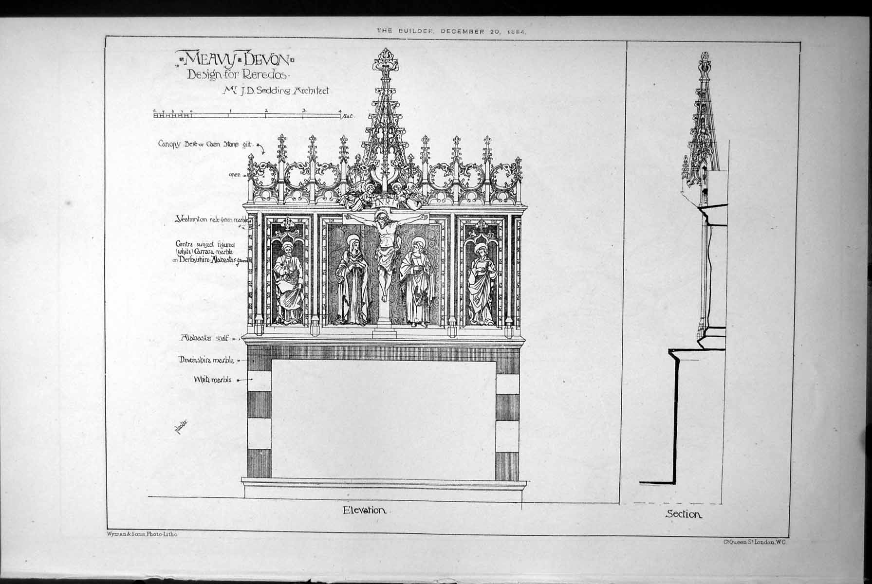 Old Meavy Devon Design Reredos Canopy Caen Stone Gilt J Sedding 1884Victorian