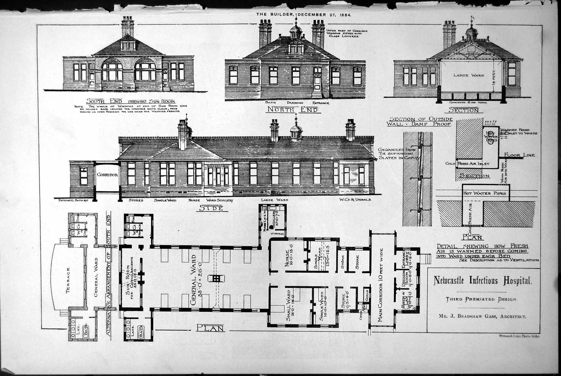 Old Design Plans Newcastle Infectious Hospital J Bradshaw Arch 1884Victorian