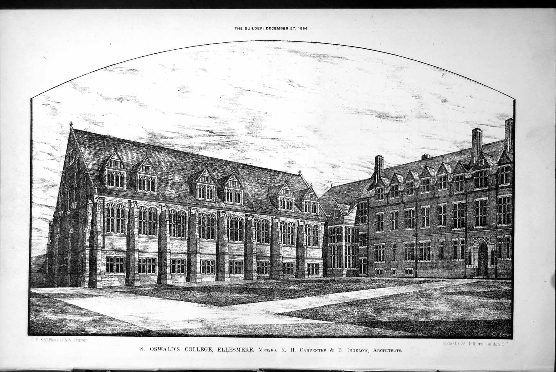 Old St Oswalds College Ellesmere R Carpenter & B Inglelow Arch 1884Victorian