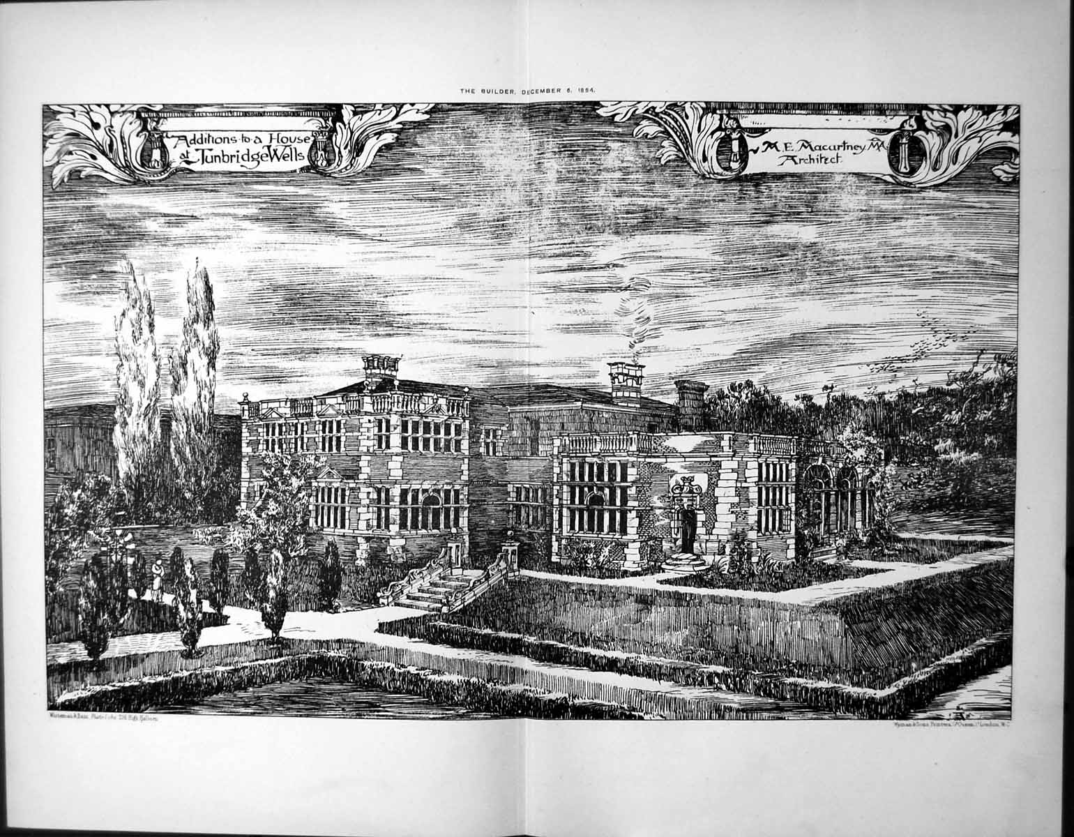 Old Print Additions House Tunbridge Wells M E Macartney Architect 1884 11 19th