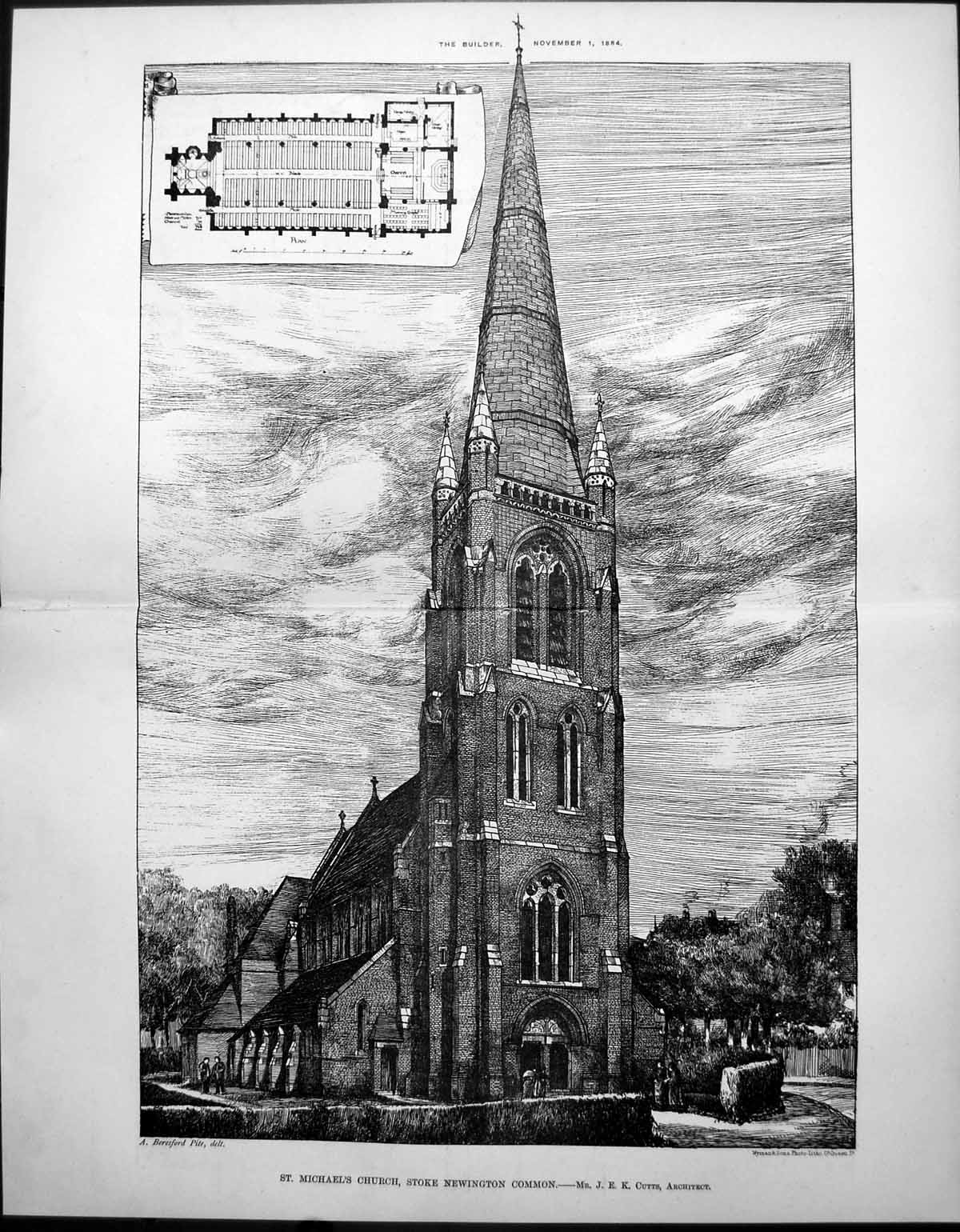 Old Plan Exterior St Michaels Church Stoke Newington Common Cutts 1884 11 19th