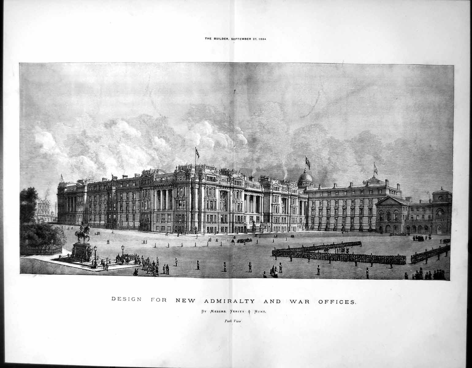 Antique Old Print Design Admiralty War Offices Park View Verity & Hunt 1884 11