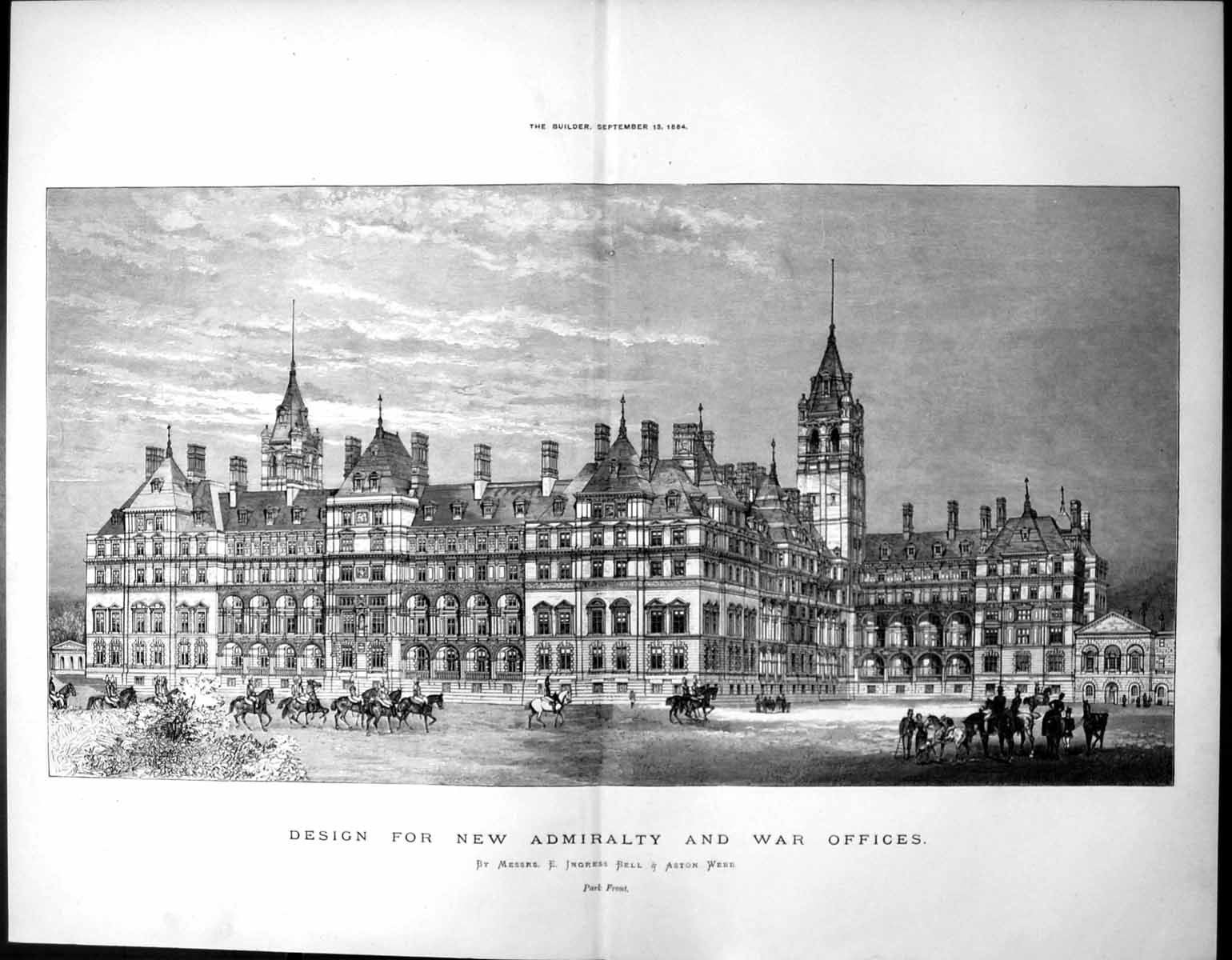 Old Design Admiralty War Offices Park Front E Bell & Aston Webb 1884 11 19th