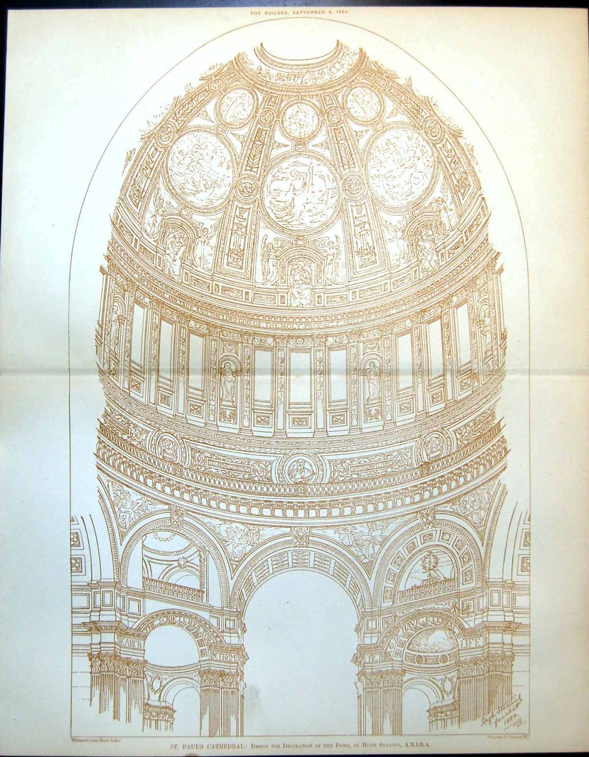 Antique Print St Pauls Cathedral Design Decoration Dome Hugh Stannus 1884 11