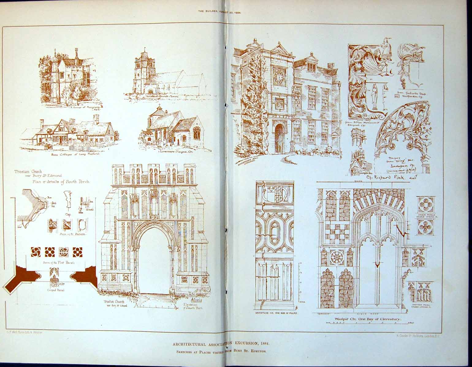 Old Bury St Edmunds Troston Church Hengrave Hall Hawstead Tower 1884 11 19th