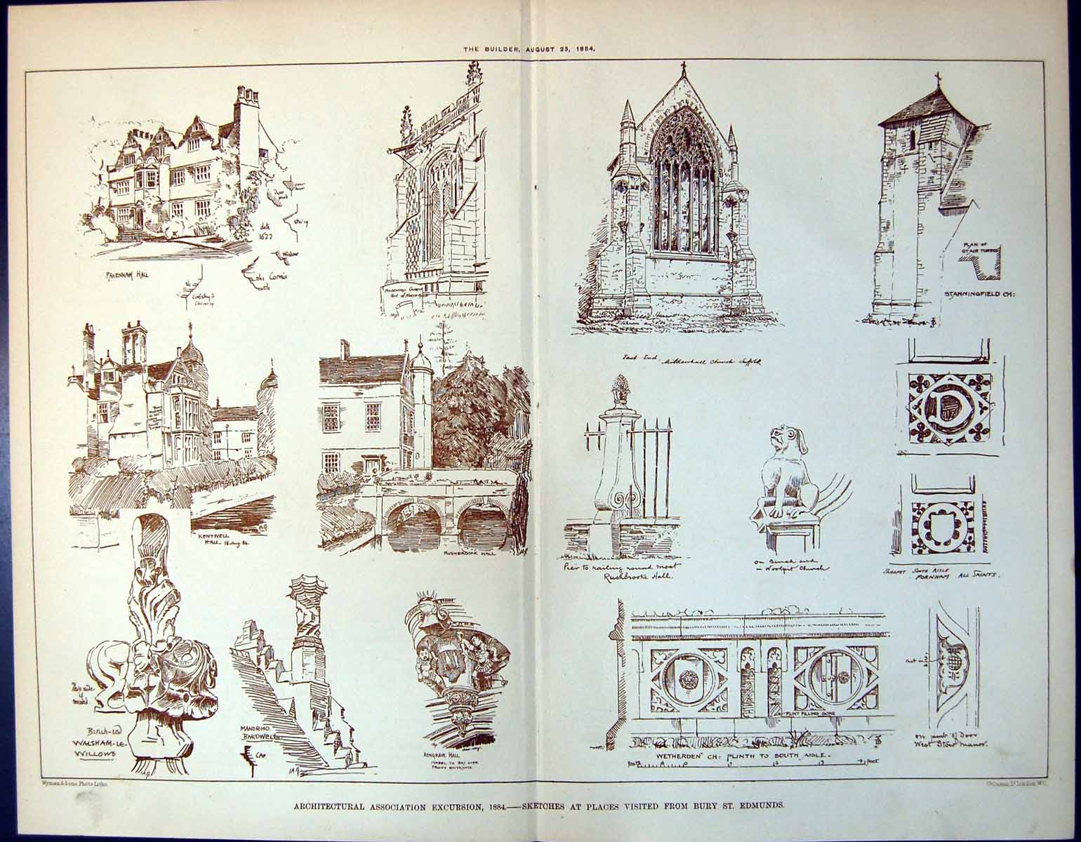 Print Bury St Edmunds Pakenham Hall Stanningfield Church Hengrave Hall1884 11