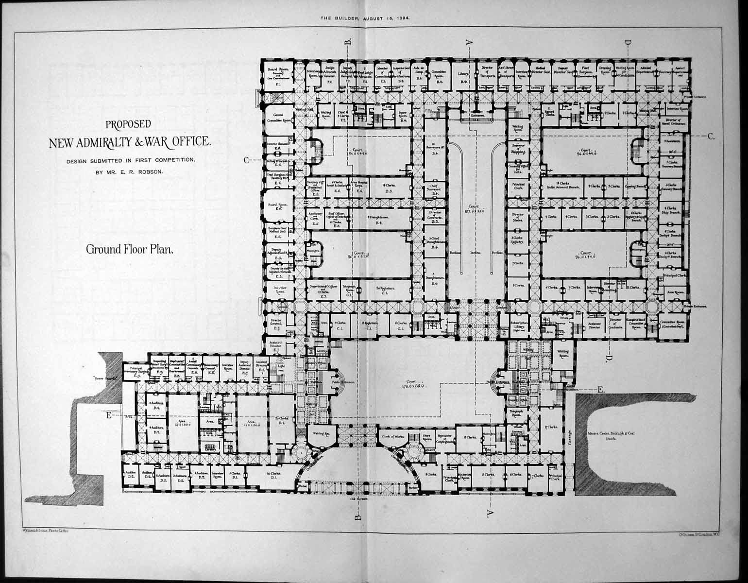 Old Proposed New Admiralty War Office E Robson Ground Floor Plan 1884 11 19th