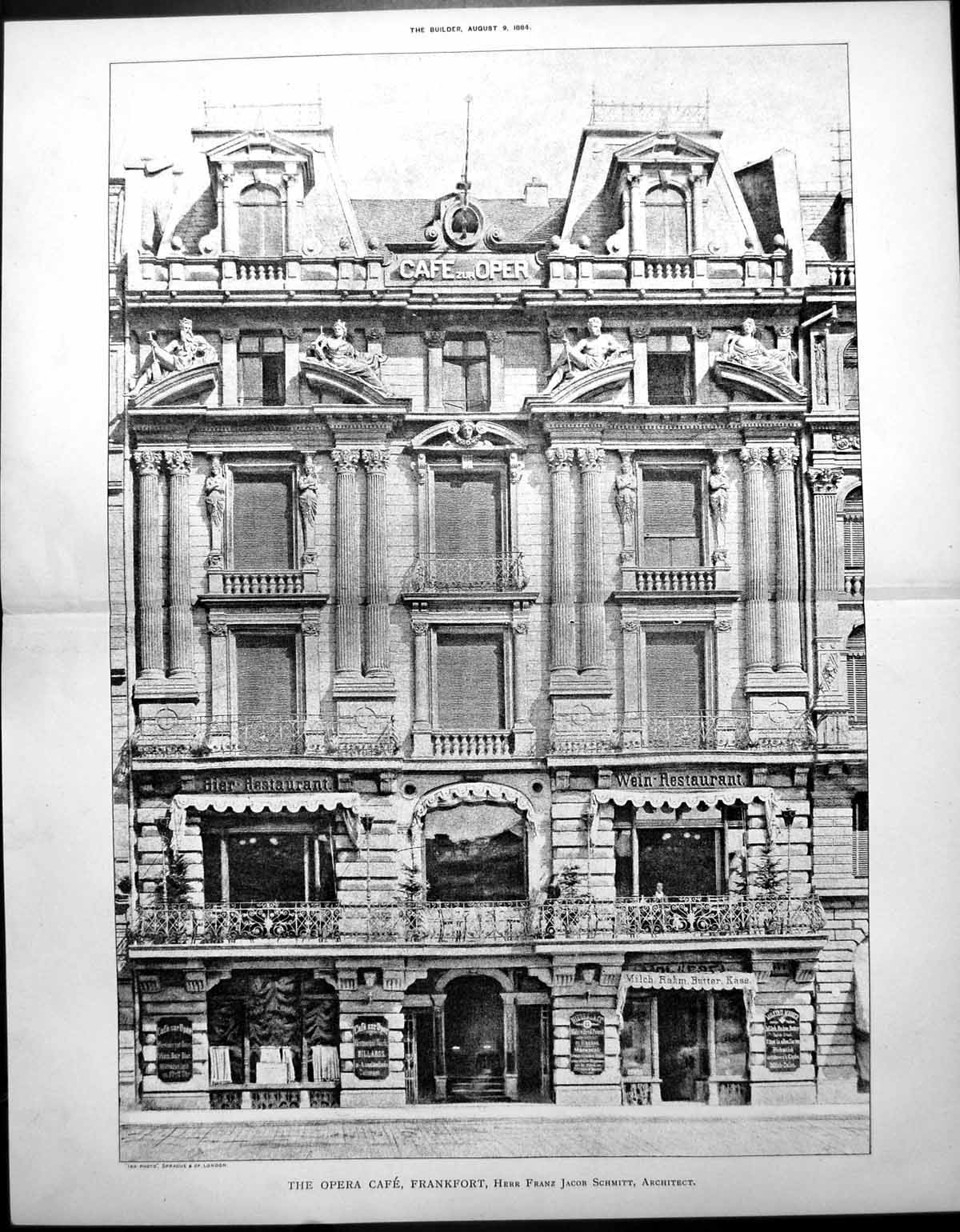 Old Print Opera Cafe Frankfort Herr Franz Jacob Schmitt Architect 1884 11 19th