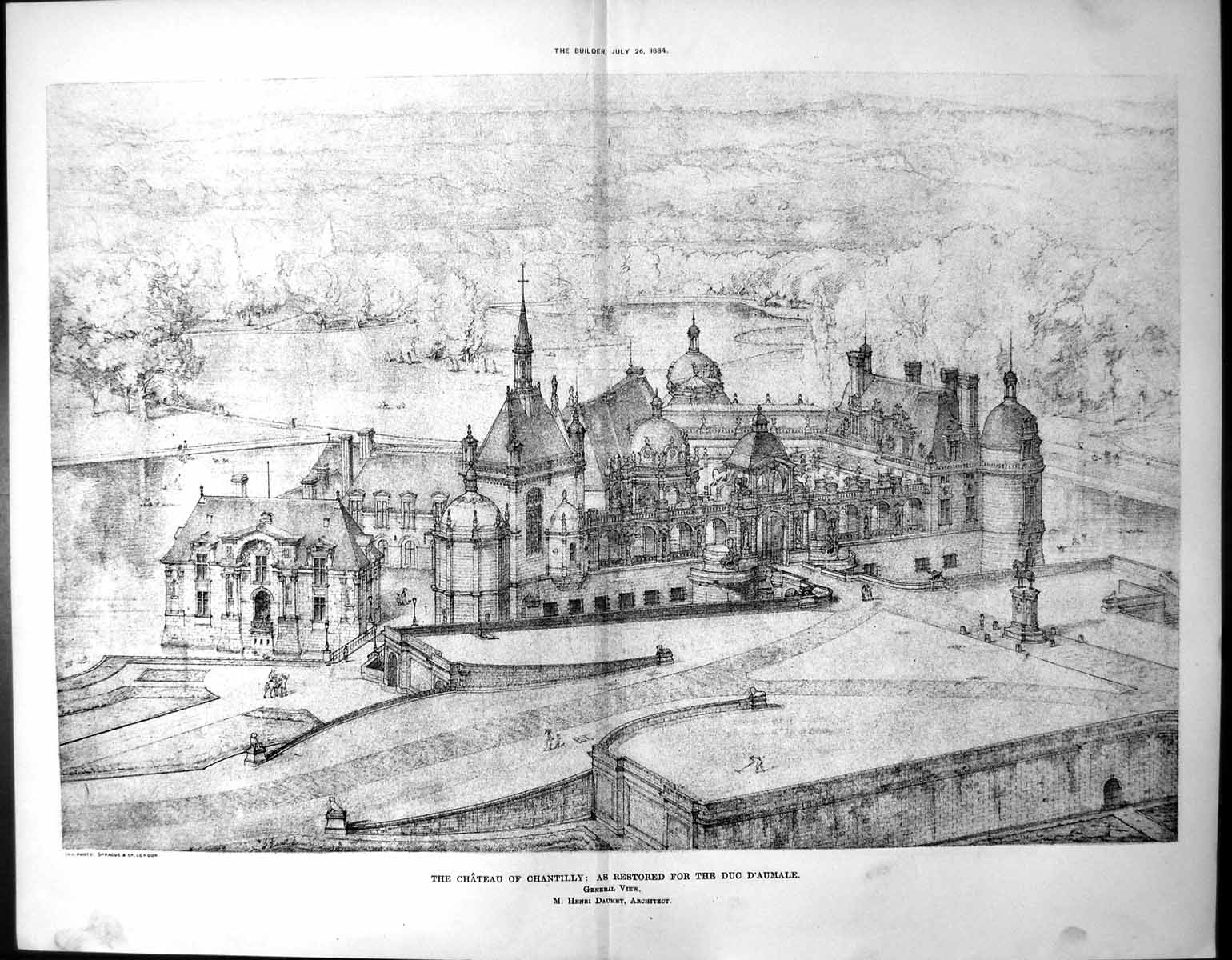 Old Chateau Chantilly Restored Duc D'Aumale General View Daumet 1884 11 19th