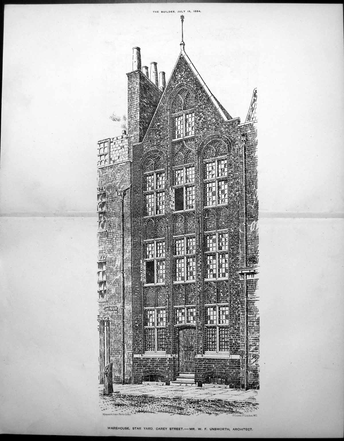 Old Exterior Warehouse Star Yard Carey Street W F Unsworth Arch 1884 11 19th