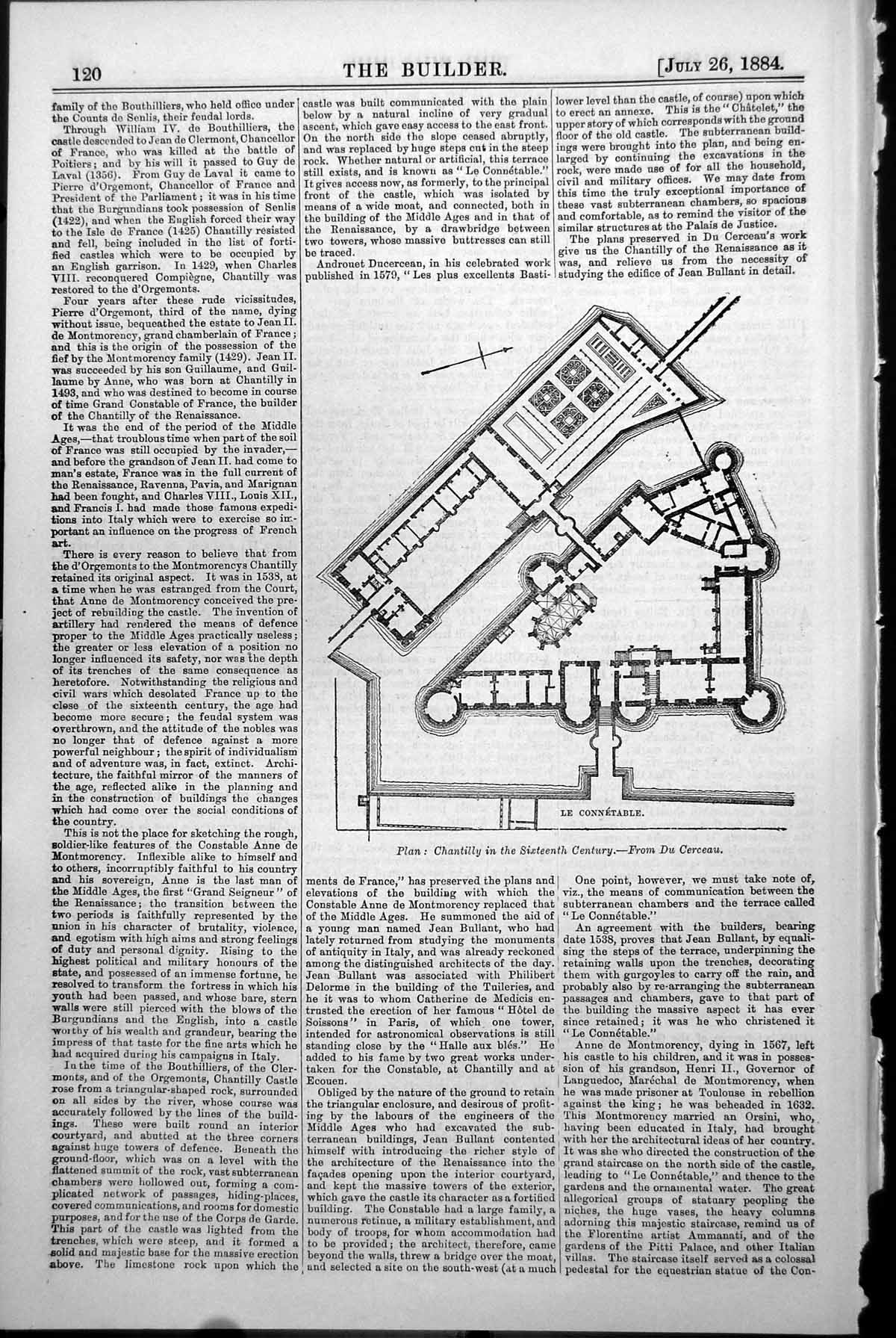 Old Print Plan Chantilly Sixteenth Century Du Cerceau Le Connetable 1884 19th