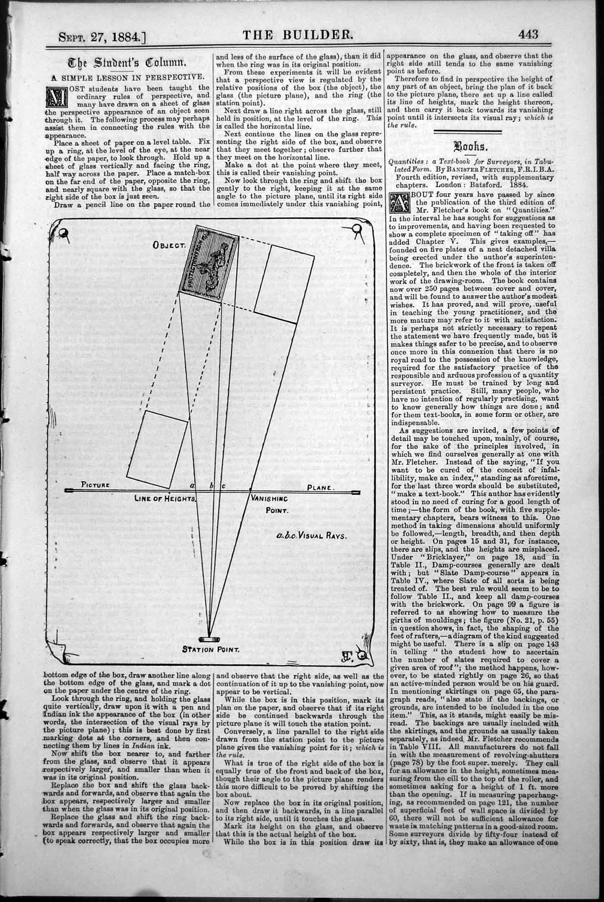 Print Lesson Perspective Object Line Heights Vanishing Point Visual Rays 1884