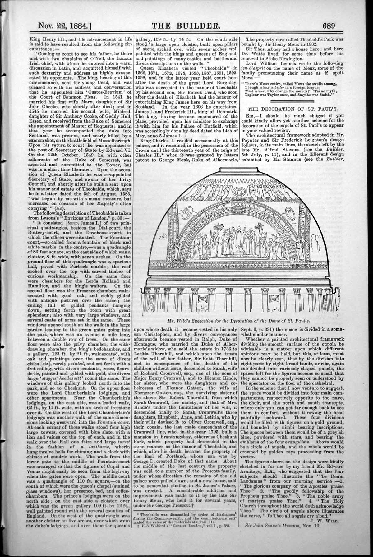 Antique Old Print Mr Wilds Suggestion Decoration Dome St Pauls Cathedral 1884