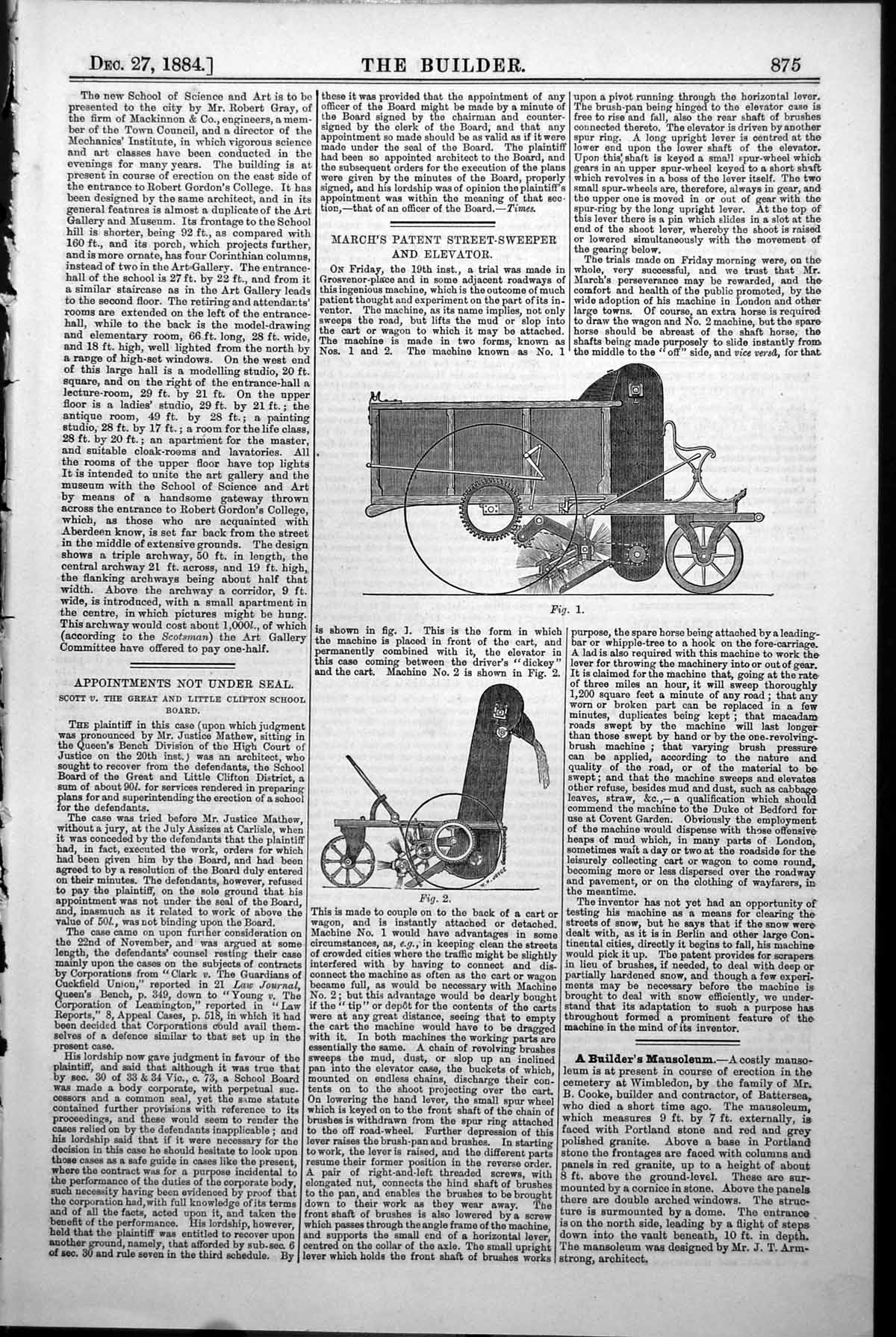 Old Marchs Patent Street Sweeper Elevator Front Cart Back Wagon 1884 Victorian