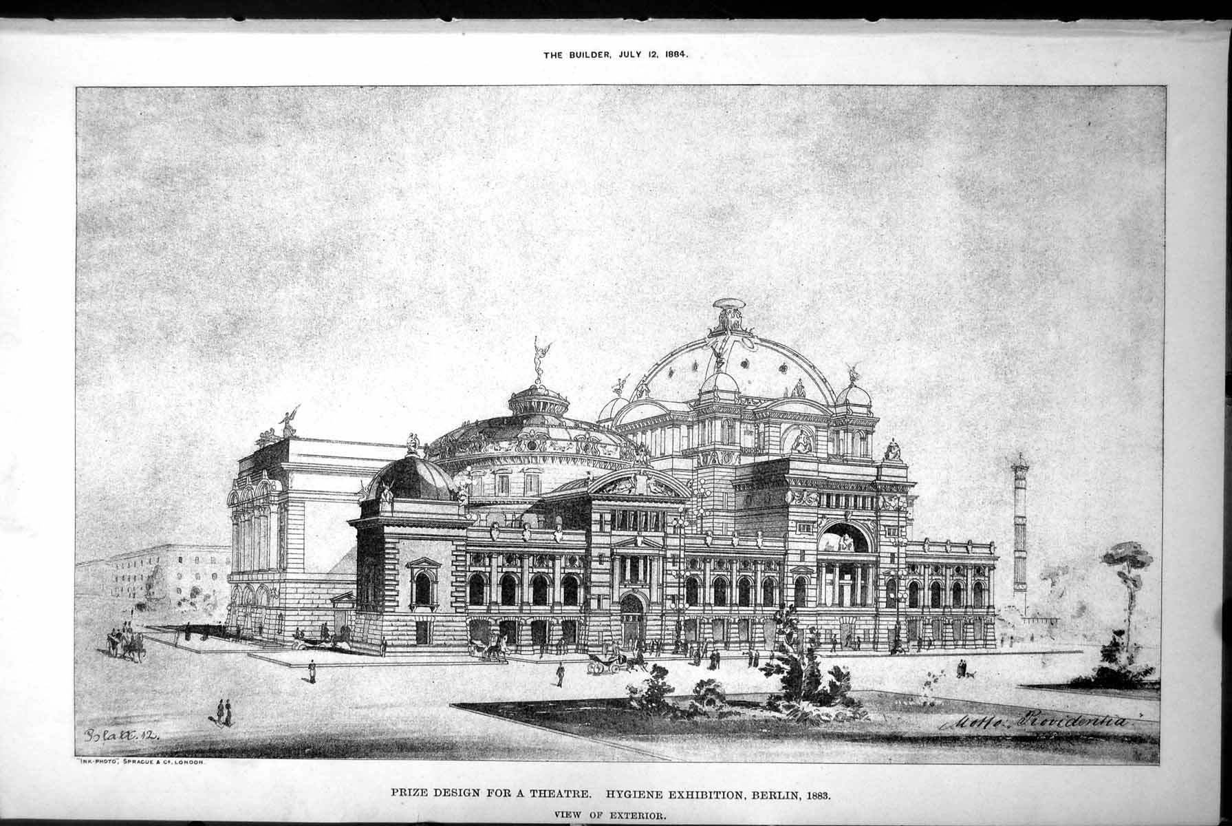 Old Prize Design Theatre Hygiene Exhibition Berlin Exterior View 1884 Victorian