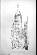Old Antique Print Rouen Cathedral North West Tower Sketch G E Street 1884 19th