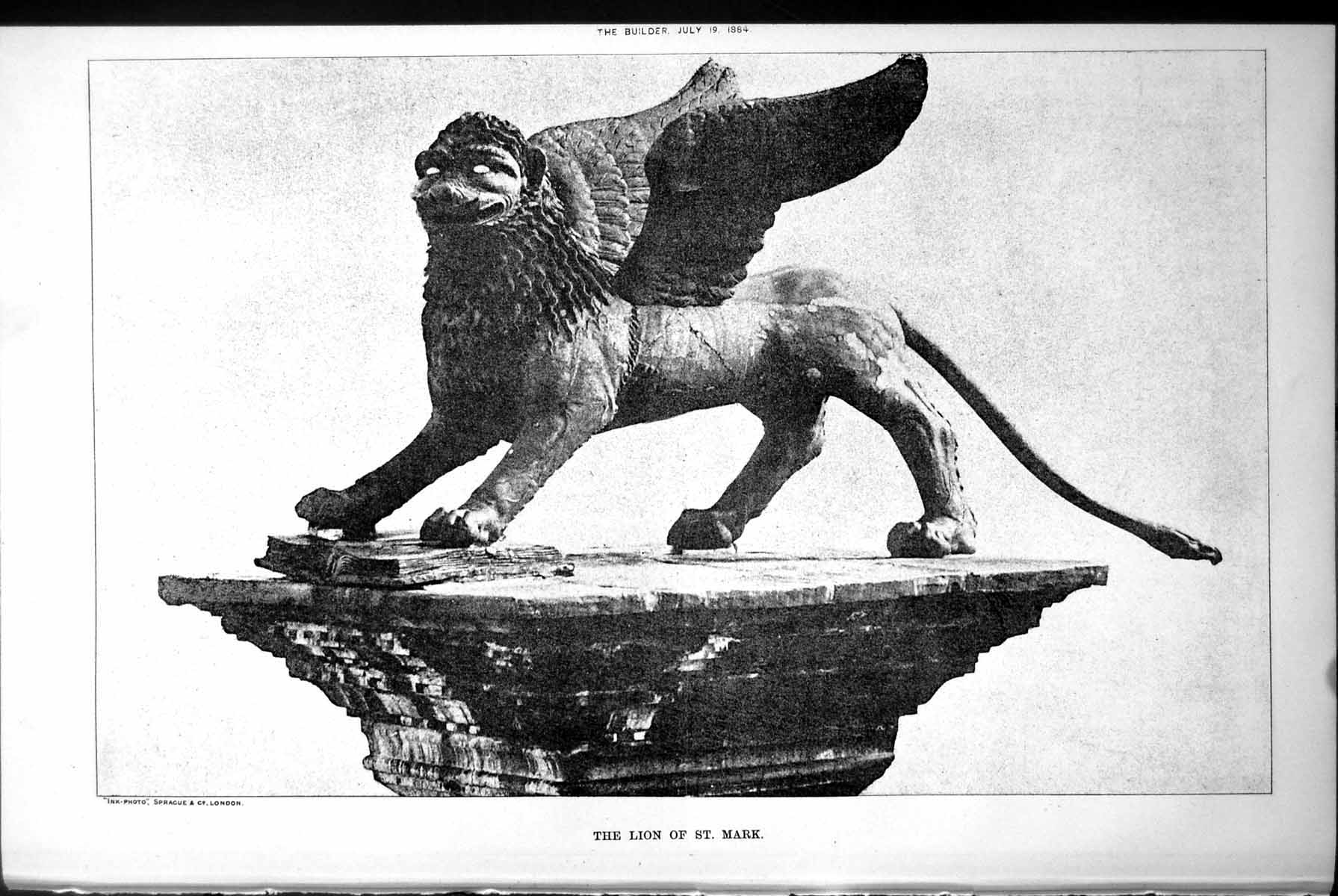 Old Lion St Mark Sculpture Wings Granite Column Piazzetta Venice 1884 Victorian