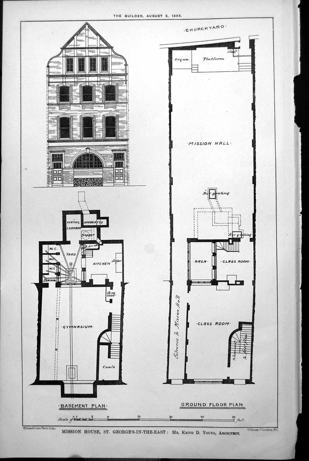 Old Print Plans Mission House St Georges In The East Keith Young Architect 1884