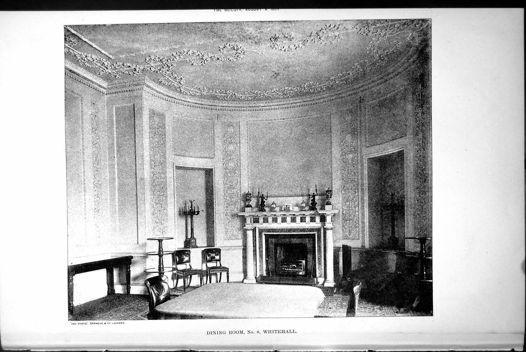 Old Dining Room NoWhitehall Fireplace Ornate Ceiling Ink Photo 1884