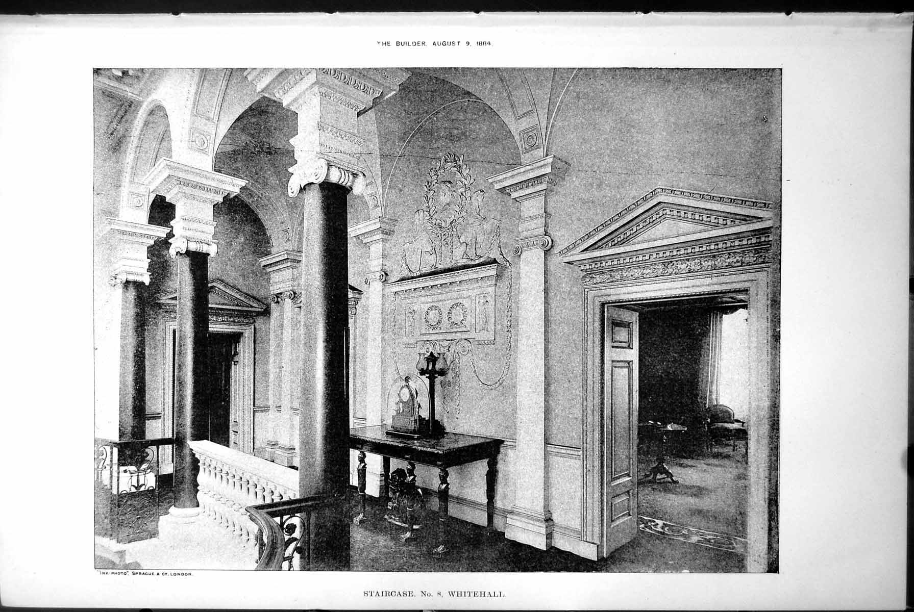 Old Staircase NoWhitehall London Ink Photo Sprague Co London 1884